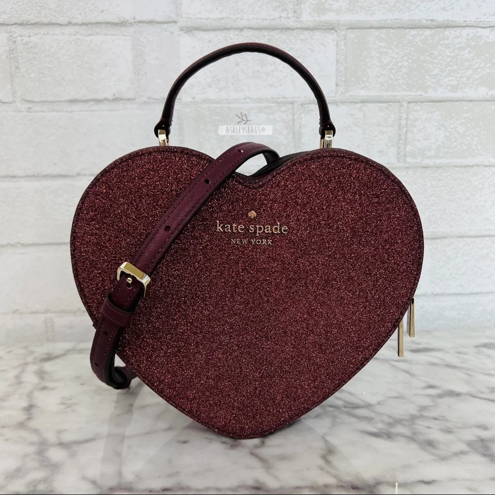 Kate Spade Love Shack Glitter Heart Purse Crossbody & Shimmy Card Holder Wallet - Picture 2 of 16